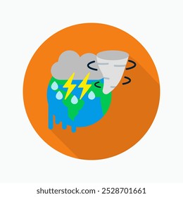 Natural disaster flat icon isolated on circular colored background with long shadow. For sign, symbol, infographics, presentation or web graphics.