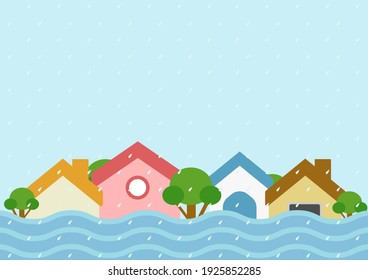 Desastre natural y desastre de inundaciones en el concepto de ciudad. inundación en la ciudad. Ilustración vectorial.