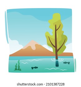 Natural disaster flood flat composition with flooded wild area vector illustration
