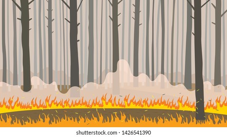 Natural disaster forest fire. concept take care of nature. flat vector illustration