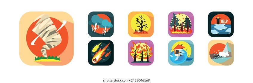 Natural Disaster and Hazard or Catastrophe Scene Vector Set