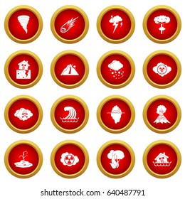 Natural disaster icon red circle set isolated on white background