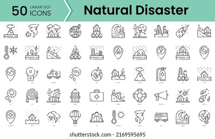 natural disaster Icons bundle. Linear dot style Icons. Vector illustration