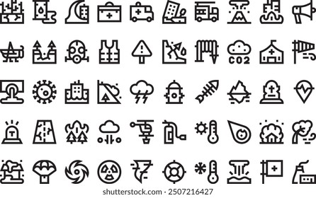 Natural disaster icons collection is a vector illustration with editable stroke.