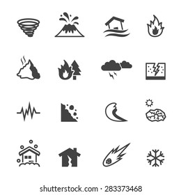 Natural Disaster Icons, Mono Vector Symbols