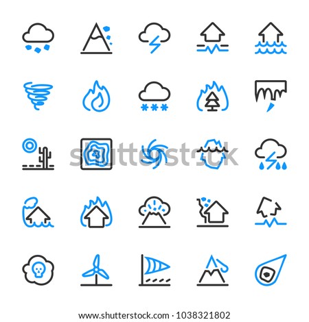 Natural disaster icons. Risks and dangers, which are taken into account in the insurance of housing