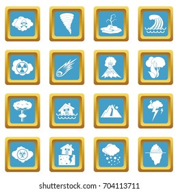 Natural disaster icons set in azur color isolated vector illustration for web and any design