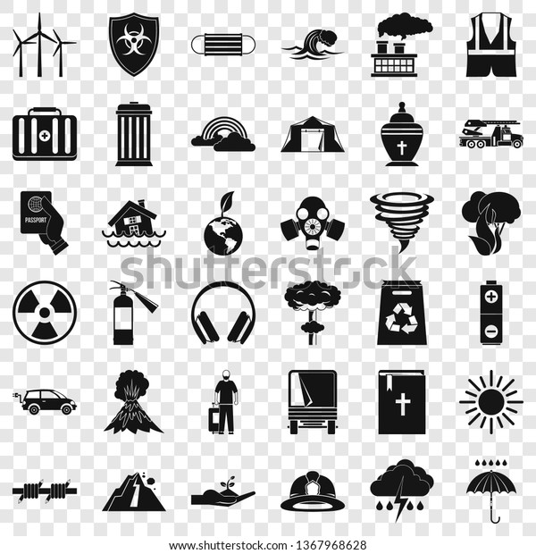 Natural disaster icons set.\
Simple style of 36 natural disaster vector icons for web for any\
design