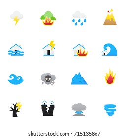 Natural Disaster Icons. Set of Natural Vector Illustration Color Icons Flat Style.
