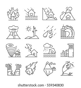 Natural Disaster Icons Thin Line On White Background