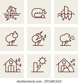 Natural Disaster Icons Vector Line Style