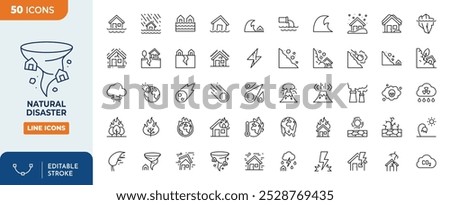 Natural Disaster Line Editable Icons set	
