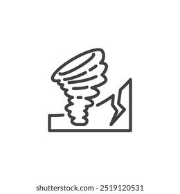 Ícone da linha de desastres naturais. Sinal de estilo linear para conceito móvel e design da Web. Ícone de tornado e terremoto ícone de contorno de vetor. Símbolo de perigo ambiental, ilustração do logotipo. Gráficos vetoriais