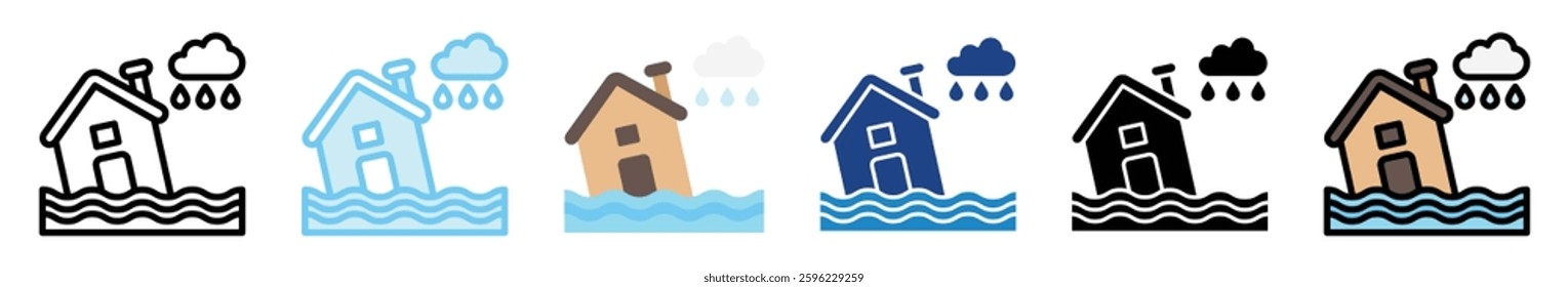 Natural Disaster multi style, mini illustration icon set. outline, flat, glyph, line color, UI, UX, app and web, digital or print. related to ecology and environment.