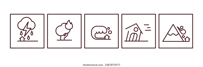 Natural Disaster Thin Line Icon in Square Vector Set