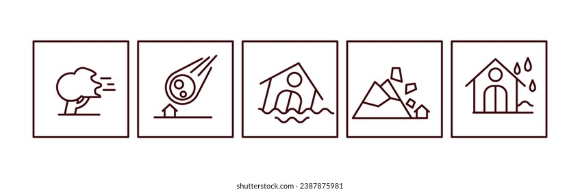 Natural Disaster Thin Line Icon in Square Vector Set