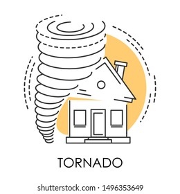 Natural Disaster, Tornado And Broken House Isolated Icon Vector. Rotating Column Of Air And Construction Damage, Windstorm Danger And Life Threat. Whirlwind Or Twister Cyclone, Environmental Problem