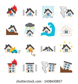 Natural disaster, Vector icon set