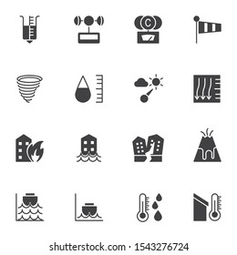 Natural Disaster vector icons set, modern solid symbol collection, filled style pictogram pack. Signs, logo illustration. Set includes icons as tornado, volcano eruption, earthquake,  flood, tsunami