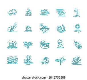 Natural Disaster, Vector illustration of thin line icons