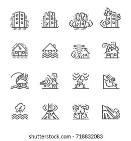 Natural Disaster, Vector illustration of thin line icons for Natural Disaster Contains such Icons as earth quake, flood, tsunami and other
