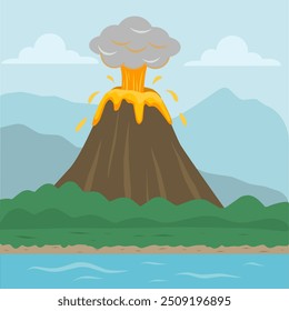  Natural disaster volcanic activity from mountain, eruption mountain illustration, mountain volcano cartoon 