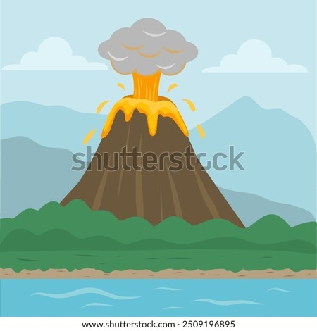  Natural disaster volcanic activity from mountain, eruption mountain illustration, mountain volcano cartoon 