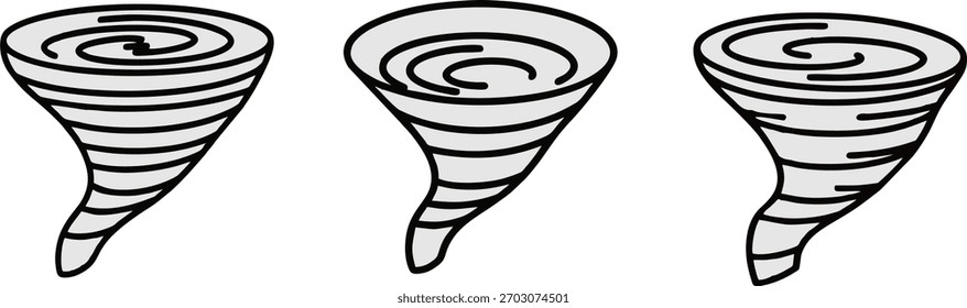 Alerta de desastres naturales. Conjunto de 3 iconos de tornado o tifón.