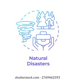 Natural disasters blue gradient concept icon. Environmental events risk. Variety of unexpected occurrences. Round shape line illustration. Abstract idea. Graphic design. Easy to use in booklet