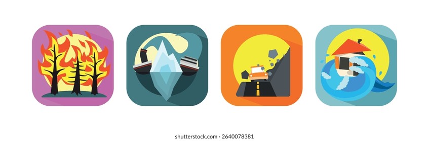 Natural Disasters and Catastrophe with Extreme Weather Condition Vector Set