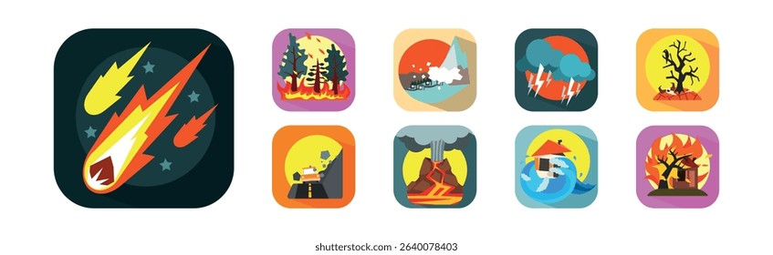 Natural Disasters and Catastrophe with Extreme Weather Condition Vector Set