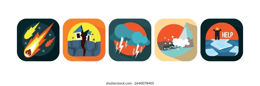 Natural Disasters and Catastrophe with Extreme Weather Condition Vector Set