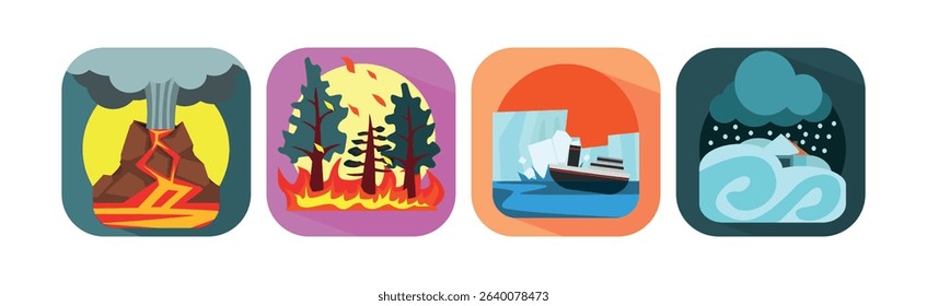 Natural Disasters and Catastrophe with Extreme Weather Condition Vector Set