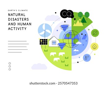 Natural disasters and climate changes. Ecological concept. Flat illustration. Vector file.