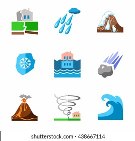 Natural disasters, colored icons. Vector. Color, flat image on a white background.  