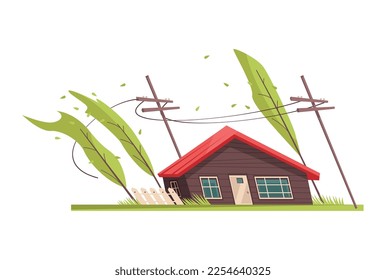 Natural disasters composition with view of living house being damaged by elemental calamity vector illustration