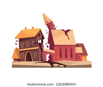 Natural disasters composition with view of living house being damaged by elemental calamity vector illustration
