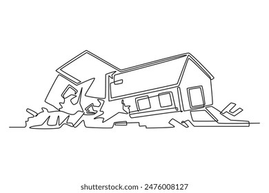 Natural disasters concept. Single line draw design vector graphic illustration.