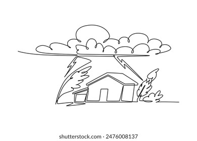 Natural disasters concept. Single line draw design vector graphic illustration.