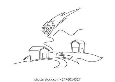 Natural disasters concept. Single line draw design vector graphic illustration.