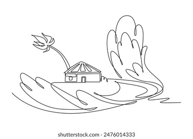 Natural disasters concept. Single line draw design vector graphic illustration.