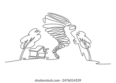 Natural disasters concept. Single line draw design vector graphic illustration.