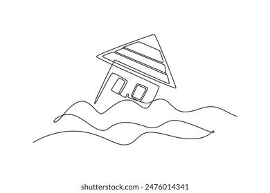 Natural disasters concept. Single line draw design vector graphic illustration.