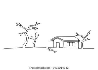 Natural disasters concept. Single line draw design vector graphic illustration.