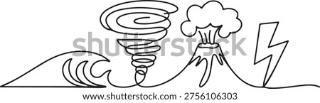 Natural disasters concept. Single line draw design vector graphic illustration. one line art icon drawing vector
