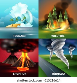 Natural Disasters Design Concept Tsunami Volcano Stock Vector (Royalty ...