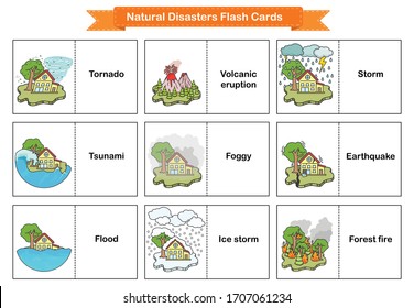 Natural Disasters Flash Cards Collection Cataclysms Stock Vector ...