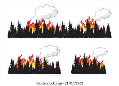 Natural disasters. Forest on fire. Illustration of air pollution due to forest fires