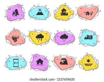 desastres naturales iconos vectoriales de glifos sobre formas de burbuja de color aisladas en fondo blanco. conjunto de iconos de desastres naturales para diseño web, aplicaciones móviles y diseño ui