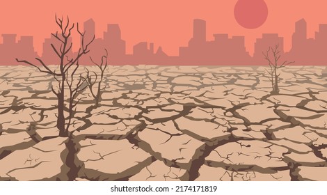 Desastres Naturales. El suelo está resquebrajado por la sequía y el sol está caliente.